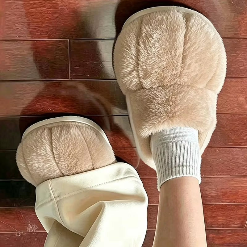Women Cute Cat Paw Plush Slippers Winter Warm Furry Closed Toe House Shoes, Kawaii Cartoon Non-Slip Indoor Slippers