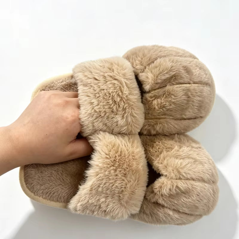 Women Cute Cat Paw Plush Slippers Winter Warm Furry Closed Toe House Shoes, Kawaii Cartoon Non-Slip Indoor Slippers