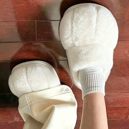 Women Cute Cat Paw Plush Slippers Winter Warm Furry Closed Toe House Shoes, Kawaii Cartoon Non-Slip Indoor Slippers
