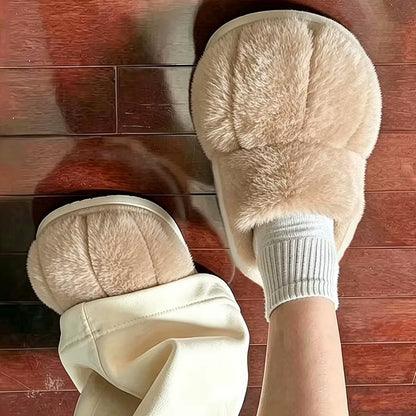 Women Cute Cat Paw Plush Slippers Winter Warm Furry Closed Toe House Shoes, Kawaii Cartoon Non-Slip Indoor Slippers