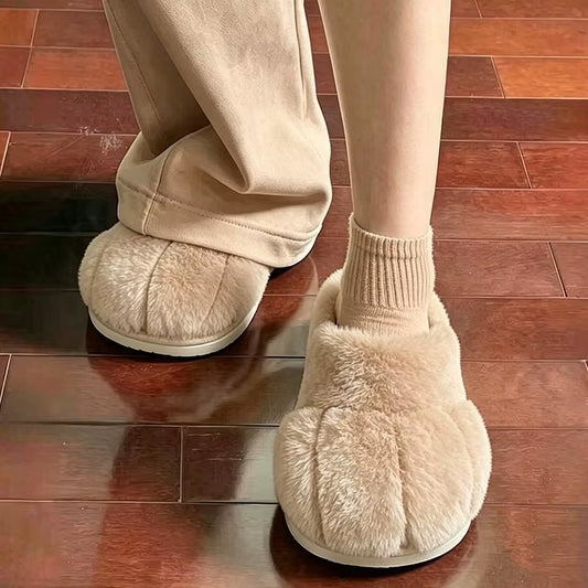 Women Cute Cat Paw Plush Slippers Winter Warm Furry Closed Toe House Shoes, Kawaii Cartoon Non-Slip Indoor Slippers